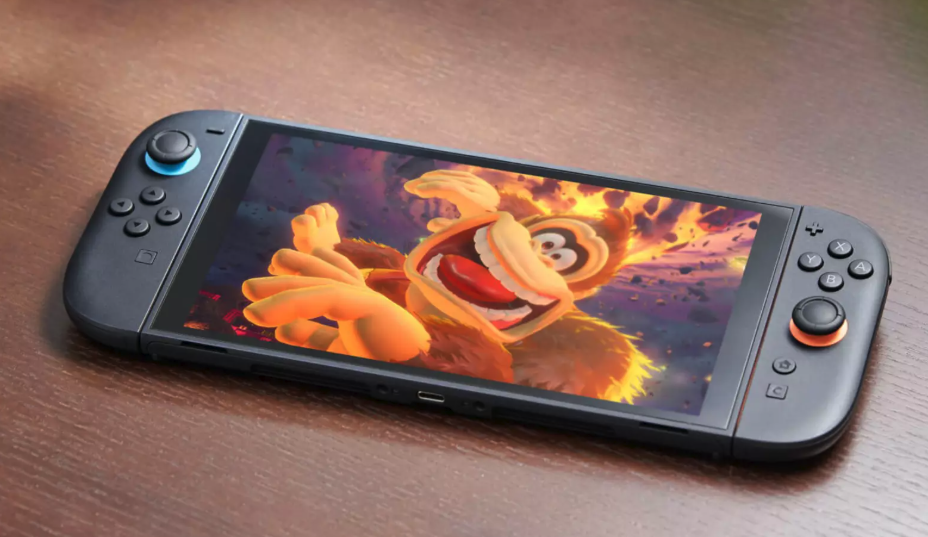 Nintendo Switch 2 with an image of Donkey Kong on the display screen