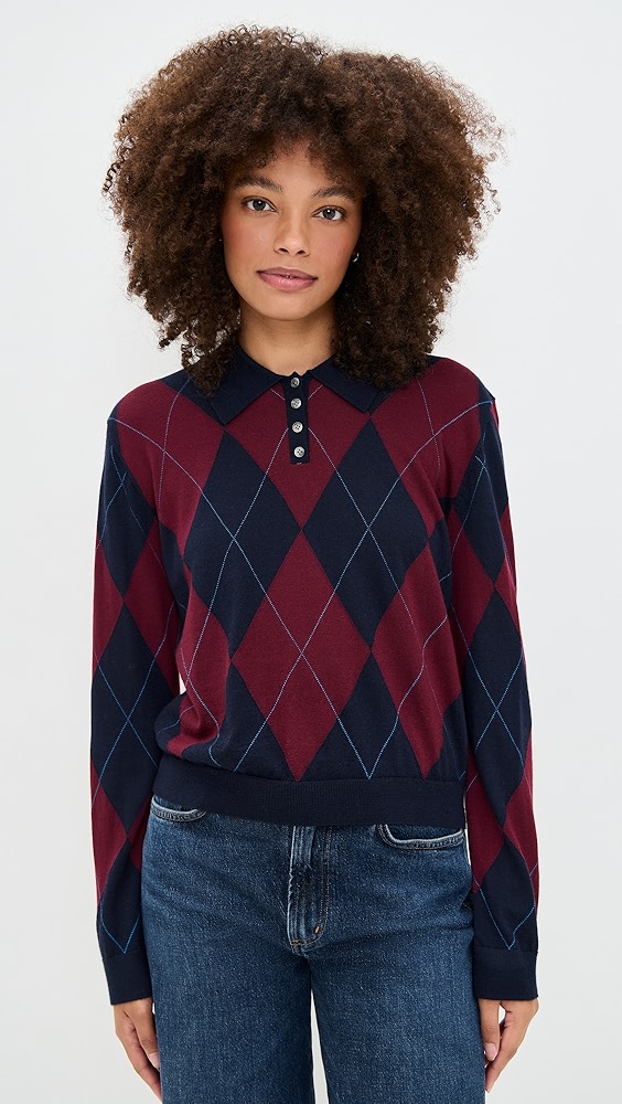 Leset James Argyle Merino Polo Sweater