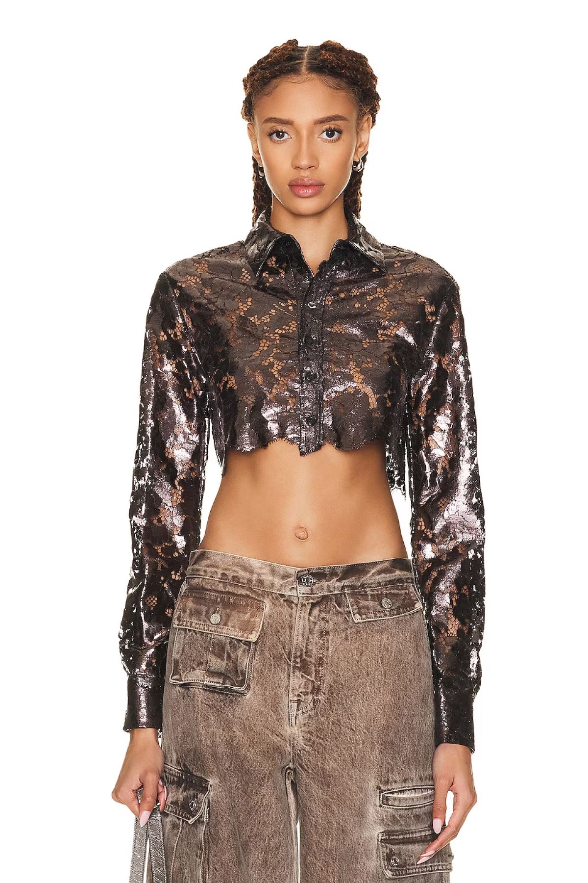 Coperni Lace Cropped Long Sleeve Shirt