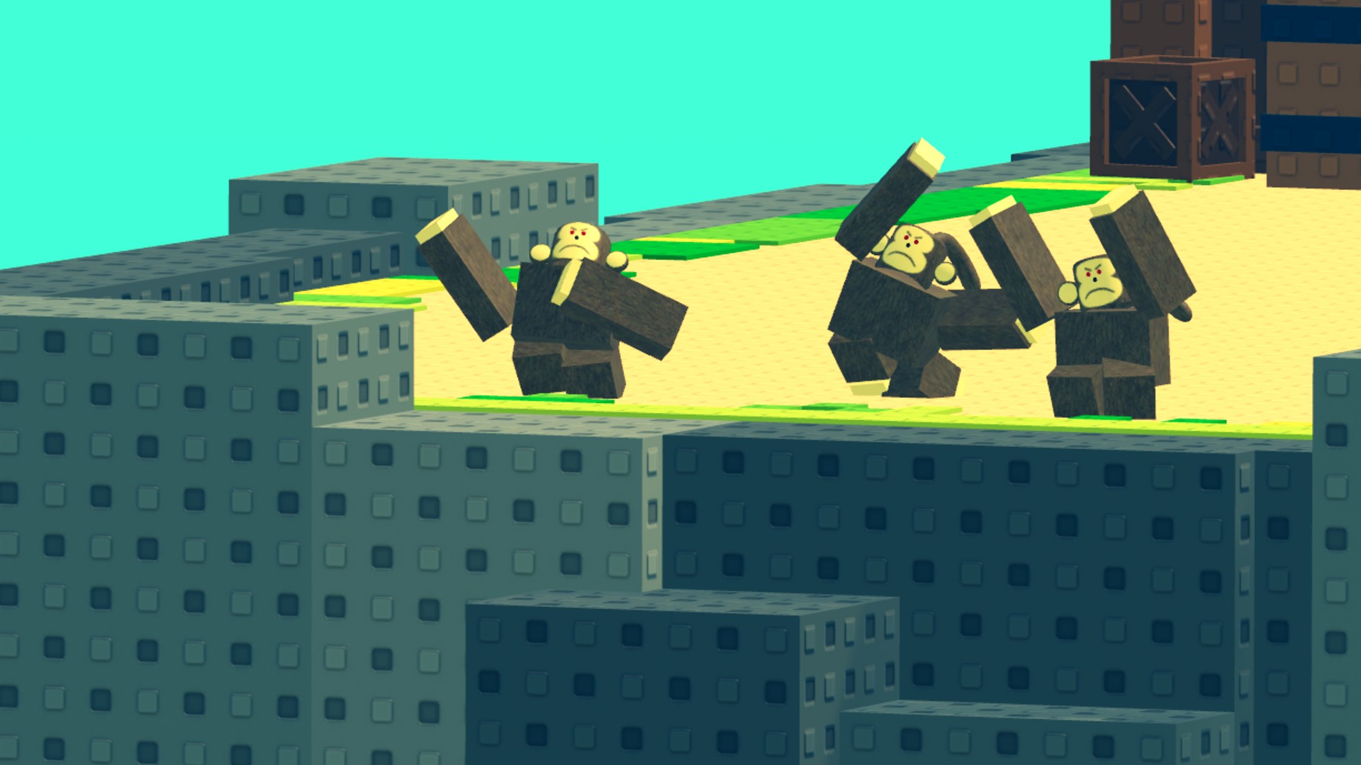 Three monkeys beat their chests in Survive a Million Monkeys on Roblox.