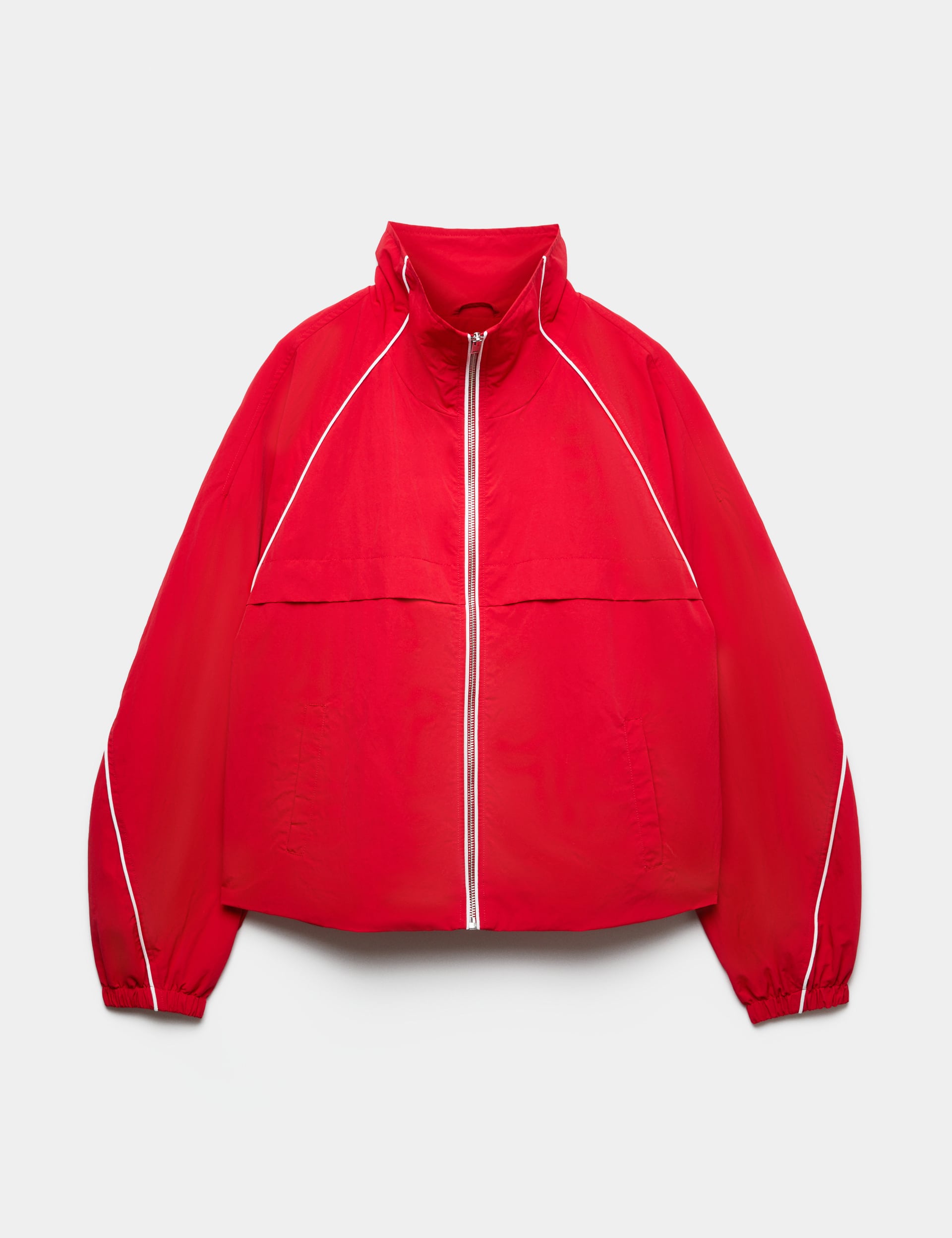 Contrast Piped Funnel Neck Windbreaker Jacket