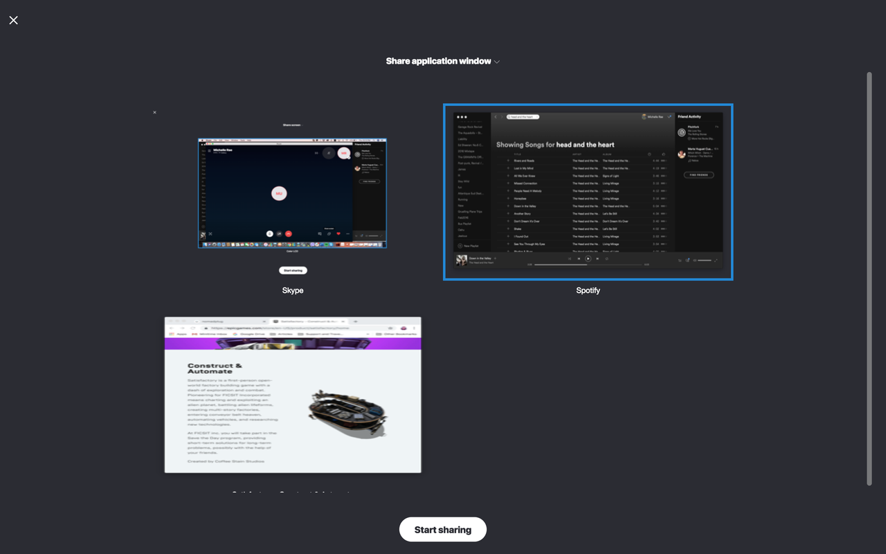 Share one application window at a time on Skype