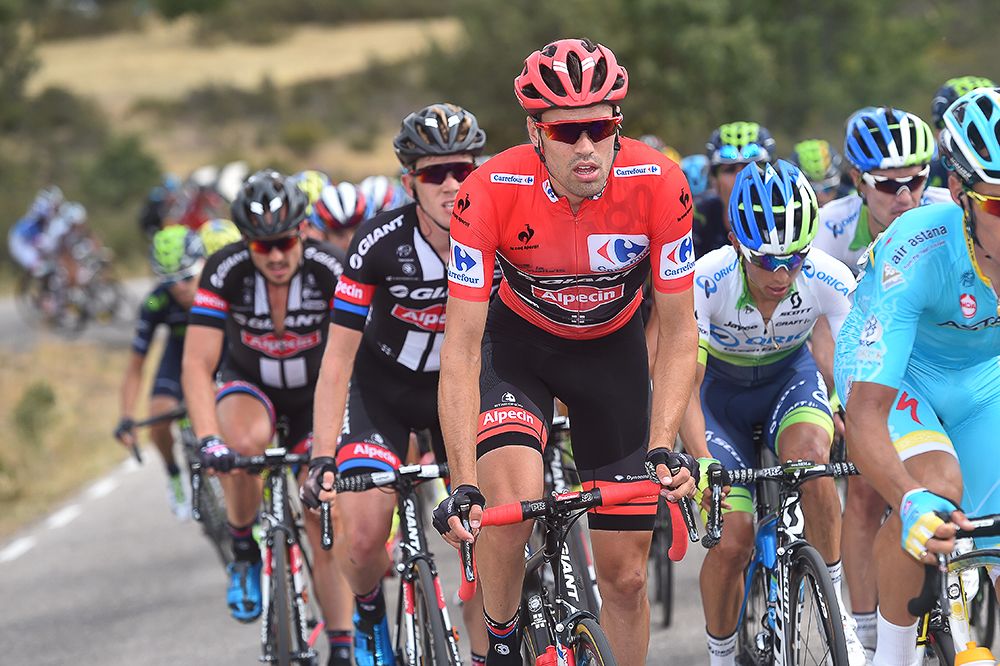 Tom Dumoulin in red during stage 18.