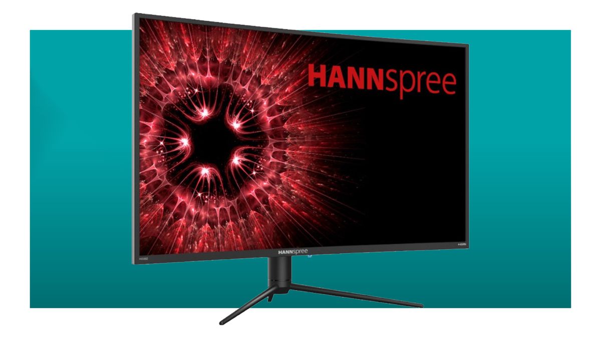 Hannspree HG392PCB gaming monitor on a blue background