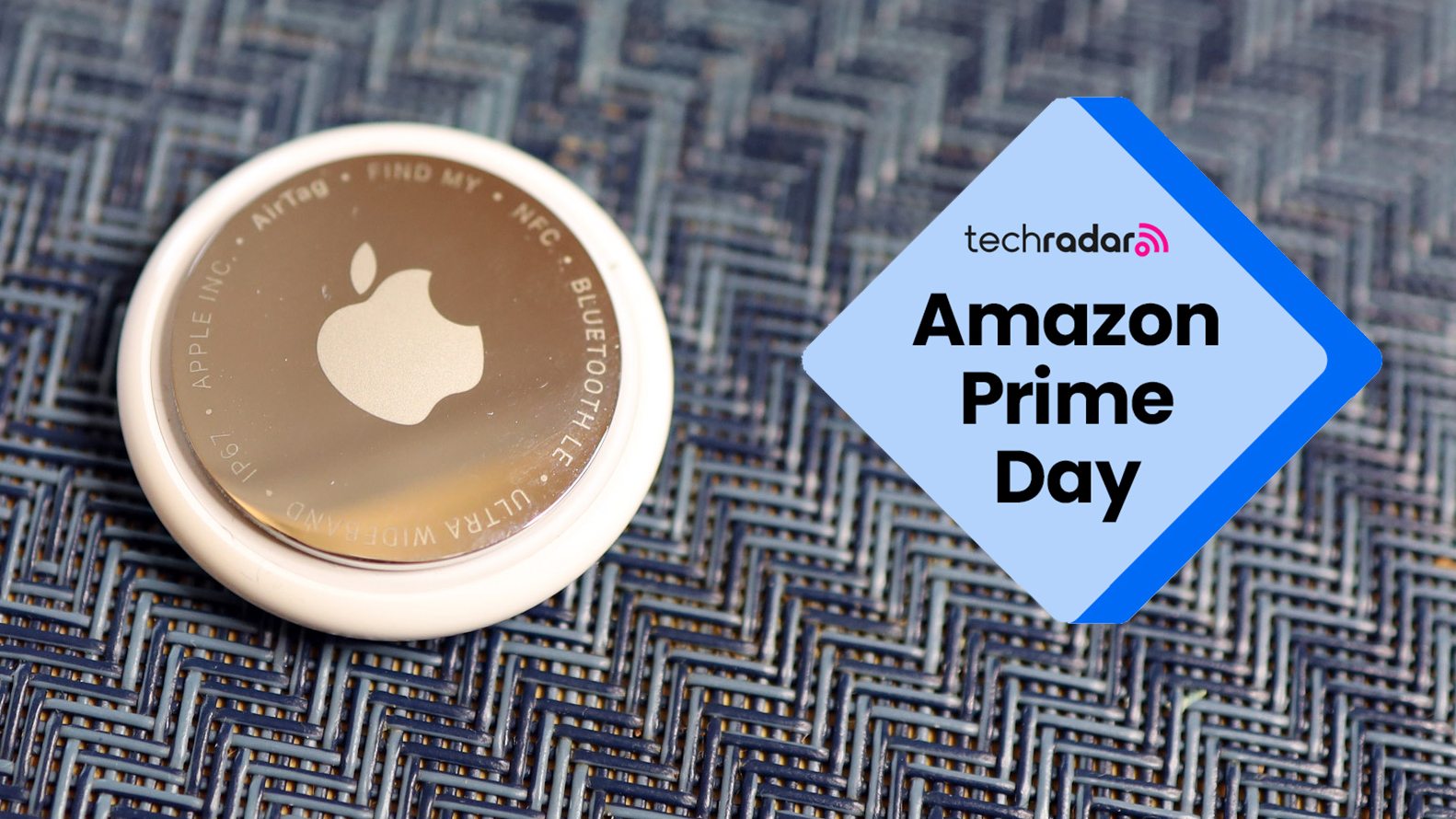 Apple AirTag 2 with an Amazon Prime Day badge