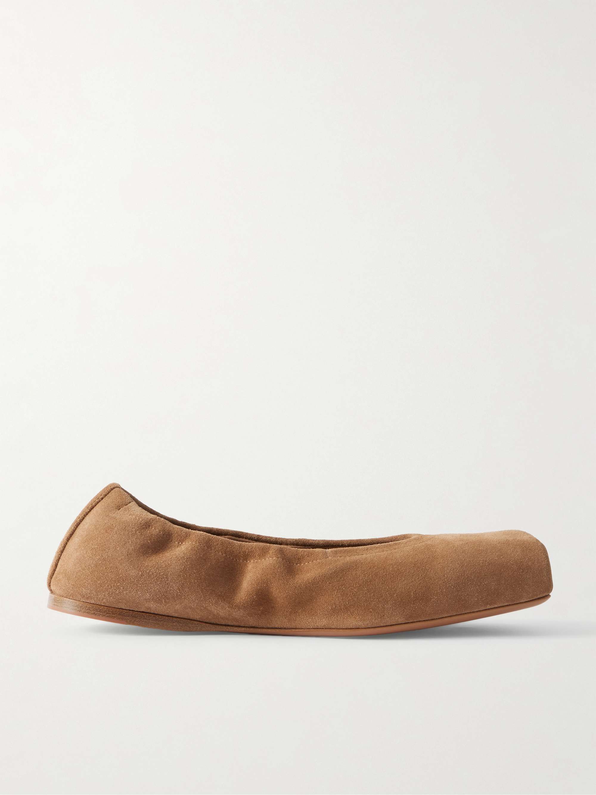 Leather-Trimmed Suede Ballet Flats