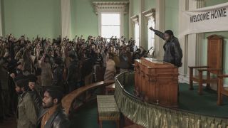 Fred Hampton (Daniel Kaluuya) addresses the masses in Judas and the Black Messiah