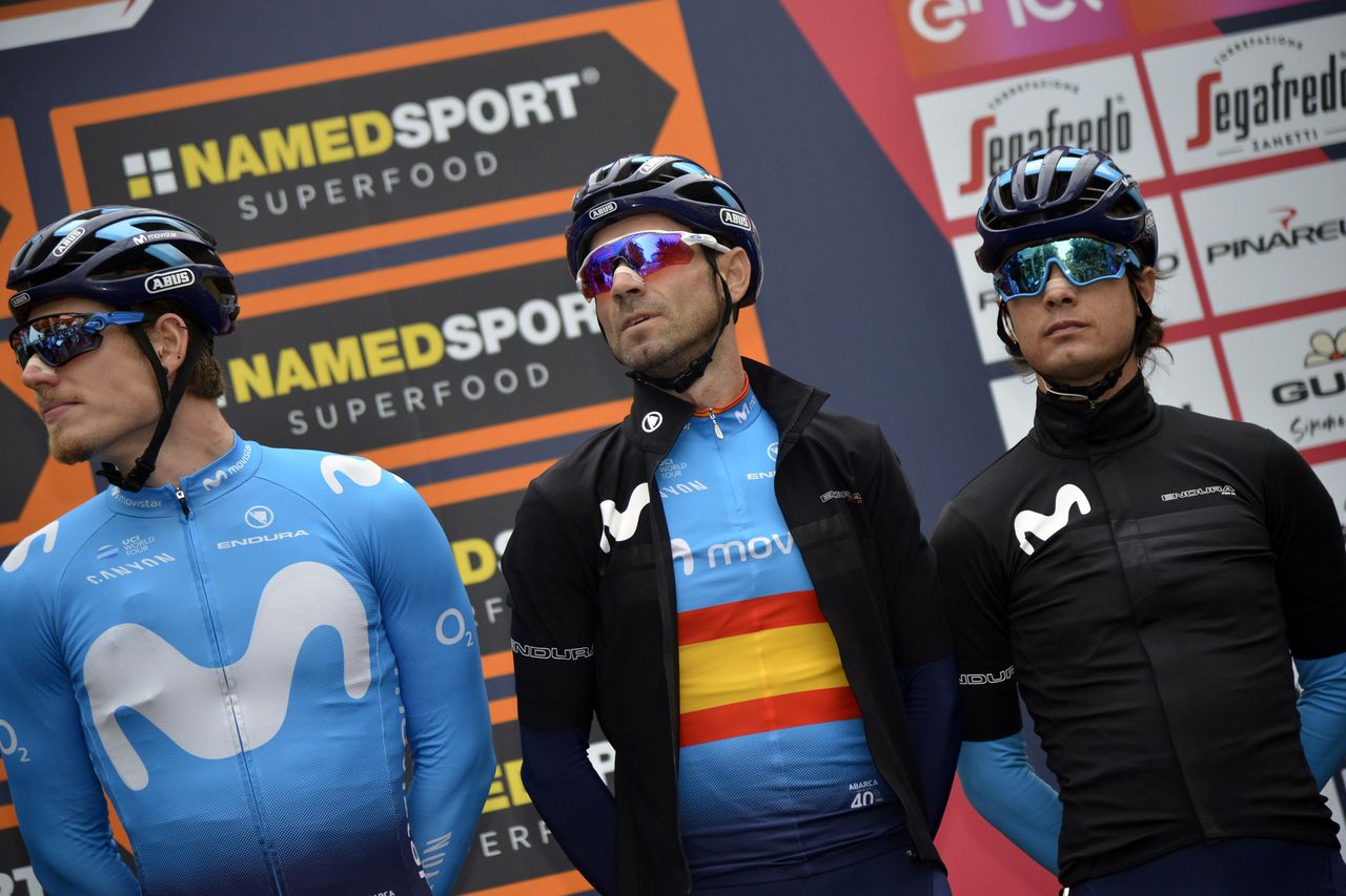 Alejandro Valverde (Movistar) on stage at the start of Milano-Torino