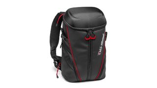 Manfrotto Off Road Stunt Backpack, mostly black with red elements, on a white background