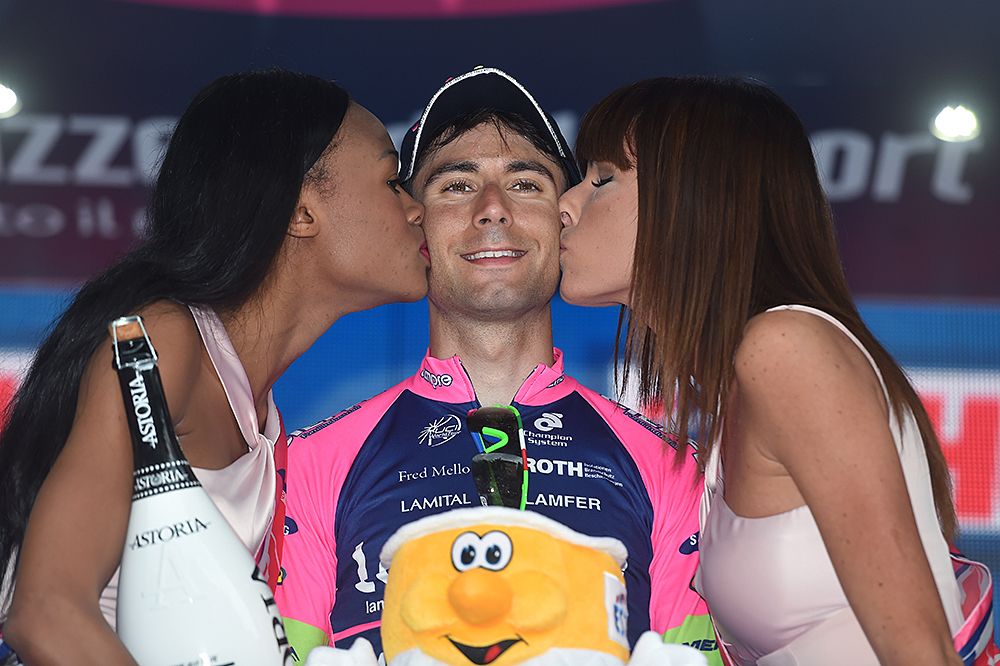 Diego Ulissi (Lampre) on the podium as the stage winner