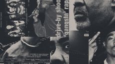 Photo collage illustration of Tupac Shakur, Duane Davis, text from newspaper headlines and Shakur's death certificate