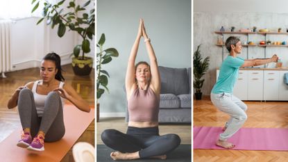 Three women working out at home in separate settings