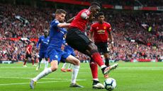 Manchester United midfielder Paul Pogba in action against Chelsea’s Jorginho