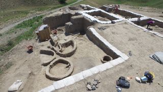 A view of the excavations at Gadachrili Gora in Georgia, taken by a drone.