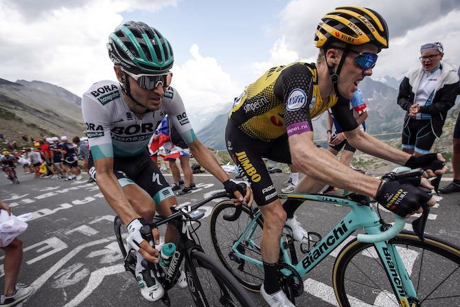 Bora-Hansgrohe's Emanuel Buchmann sticks close to GC rival Steven Kruijswijk (Jumb-Visma) during stage 18 of the 2019 Tour de France