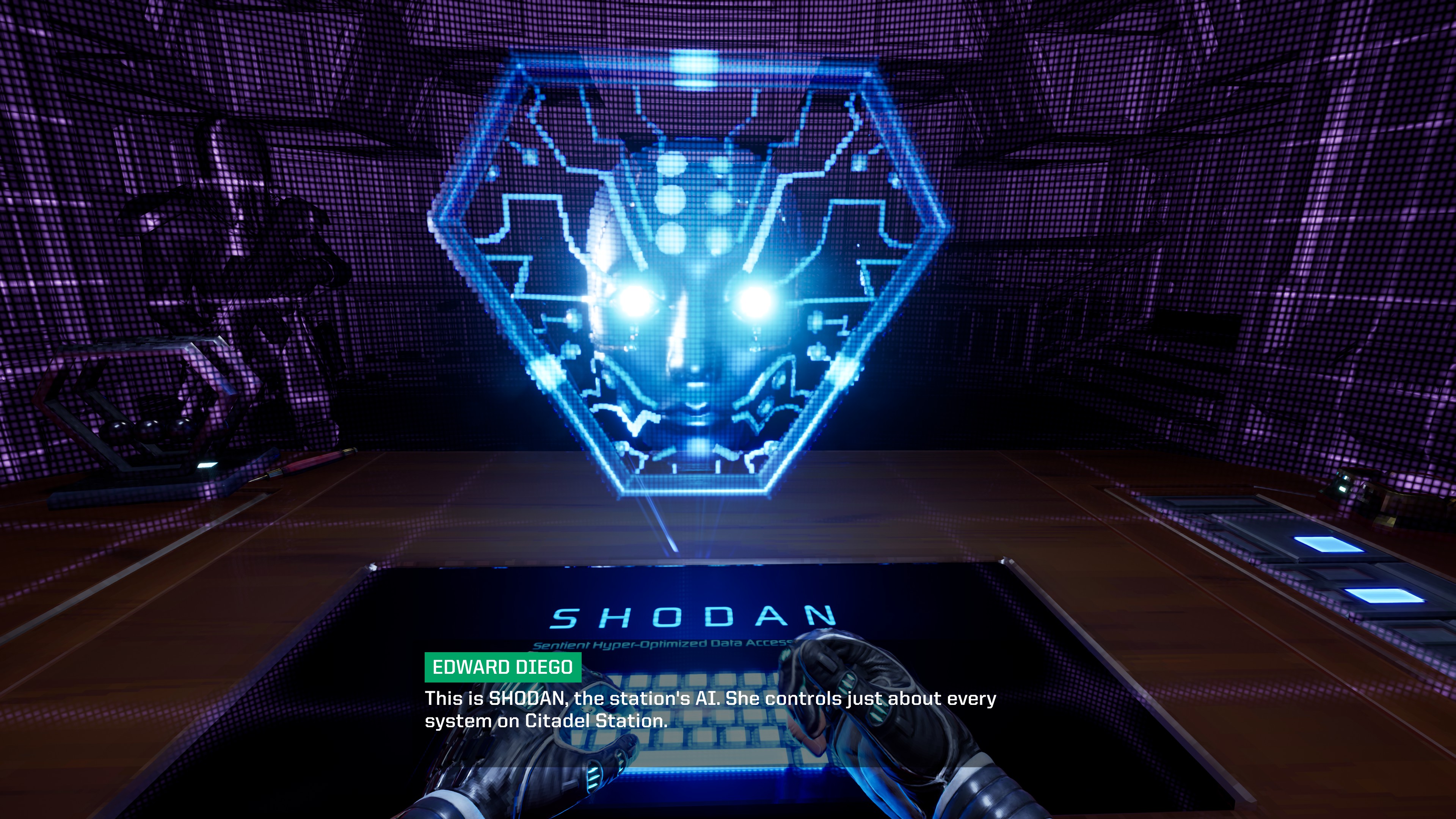 The hacker breaks SHODAN's ethical restraints in the System Shock remake.