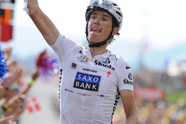 Andy Schleck (Saxo Bank) exults at the finish
