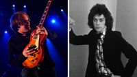 Left&ndash;Joe Bonamassa playing guitar in 2007; Right&ndash;1974 black and white portrait of English actor and singer Tim Curry
