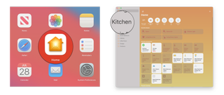 How to set your favorite accessories in the Home app on macOS by showing steps: Launch the Home app, Click on the House icon, Click the name of the Room that your accessory is in