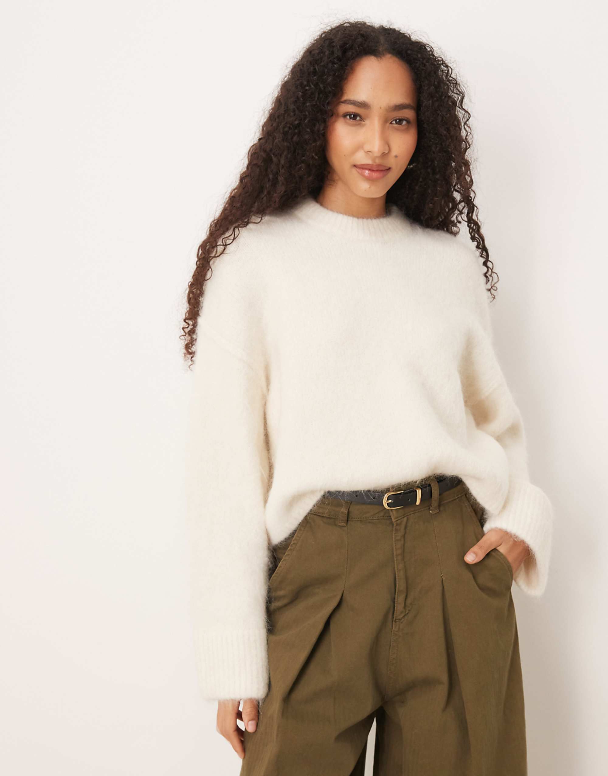Asos Design Chunky Premium Alpaca Jumper in Cream - Cream