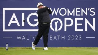 Laura Davies takes a shot at the pro-am for the AIG Women's Open