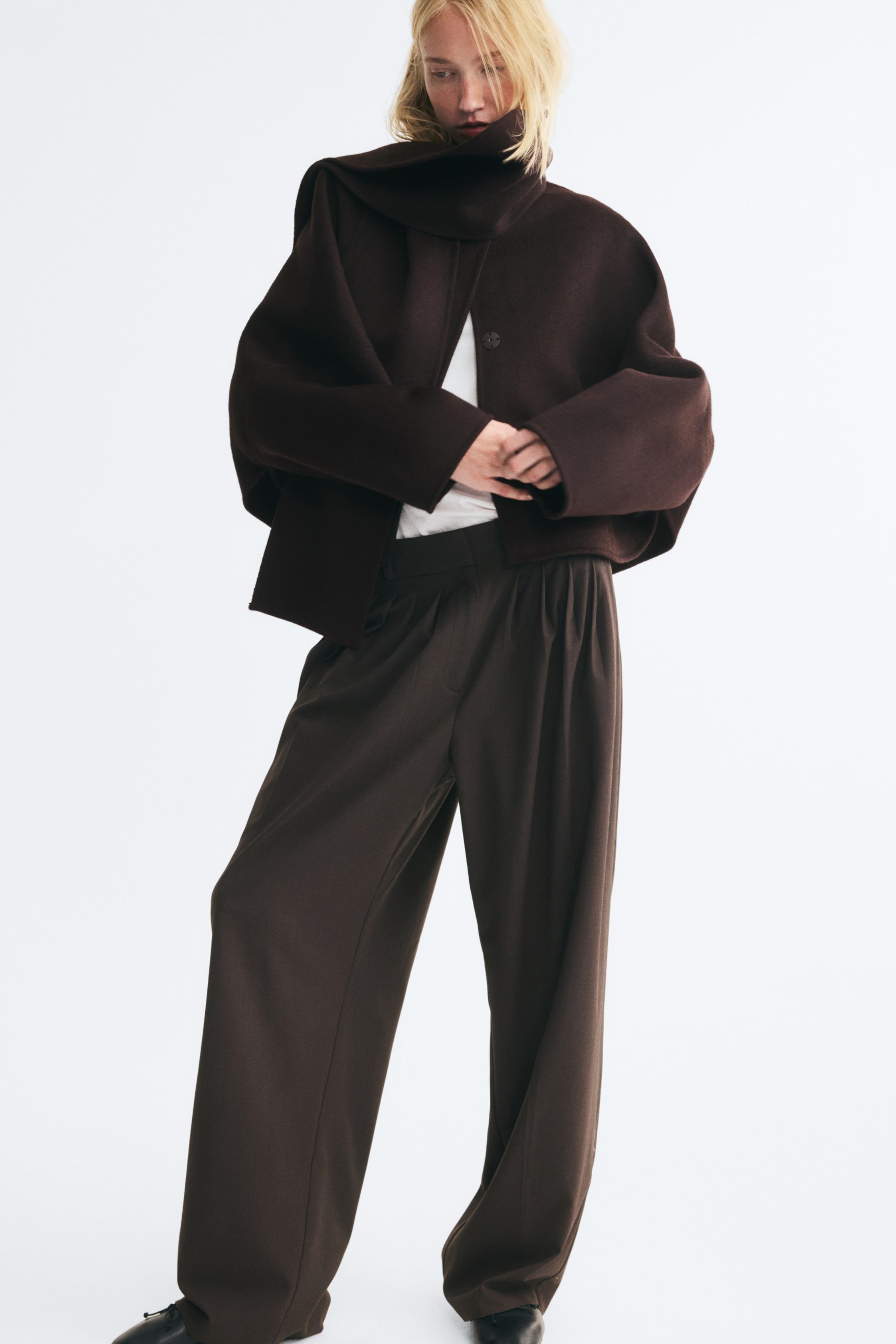 Wool-Blend Scarf-Collar Jacket