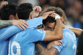 Lazio players celebrate a goal against Sassuolo in May 2024.