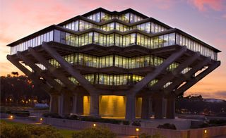 the unusual shape of the Geisel Library, San Diego, USA