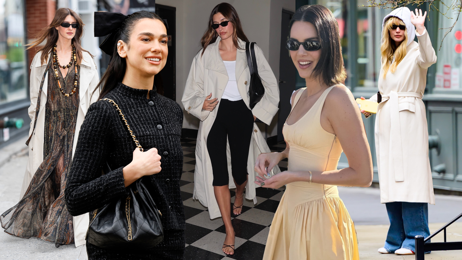a collage of celebrities wearing spring 2025 street style trends
