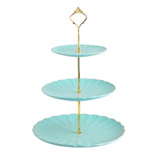 Sweejar 3-Tier Ceramic Cake Stand in teal