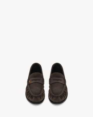 Women's Le Loafer Penny Slippers in Suede in Dark Chocolate