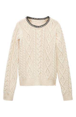Contrast Trim Cable Sweater