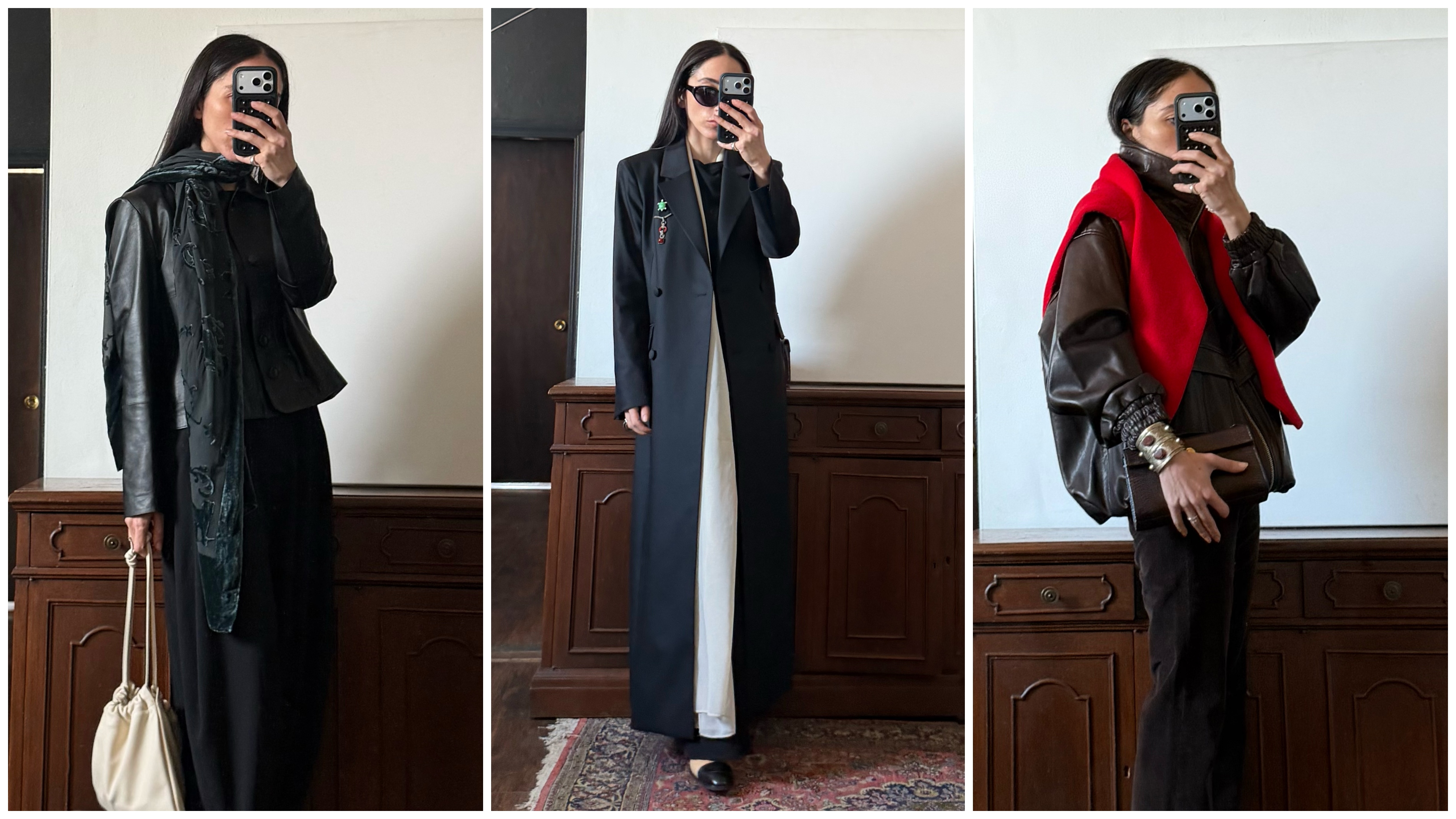 collage of Alexis Badiyi wearing spring outerwear 