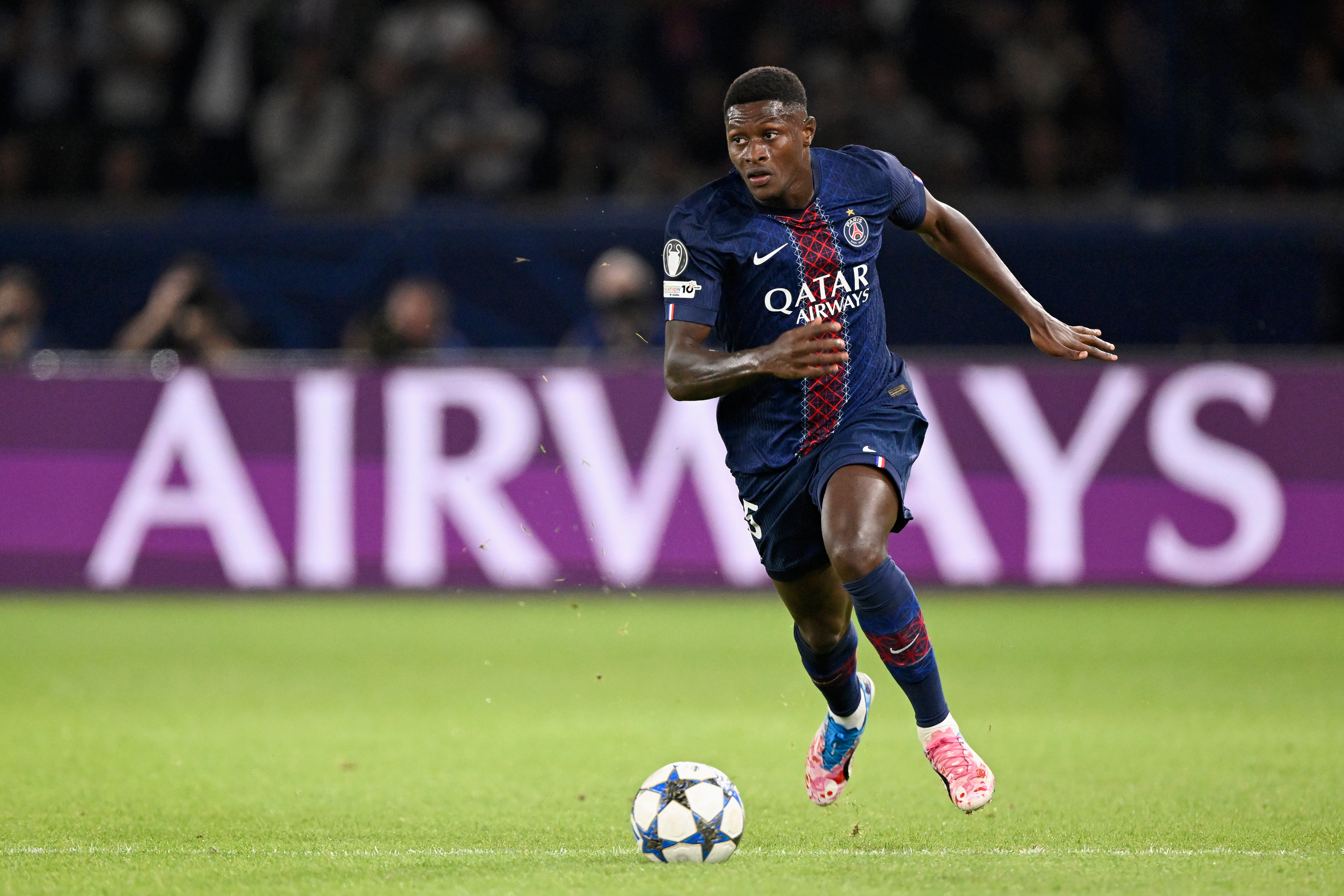Nuno Mendes of Paris Saint Germain during the UEFA Champions League match between Paris Saint Germain v Atalanta Bergamo at the Parc des Princes on September 17, 2025 in Paris France.
