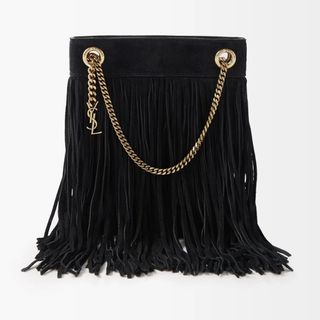 black fringed bag