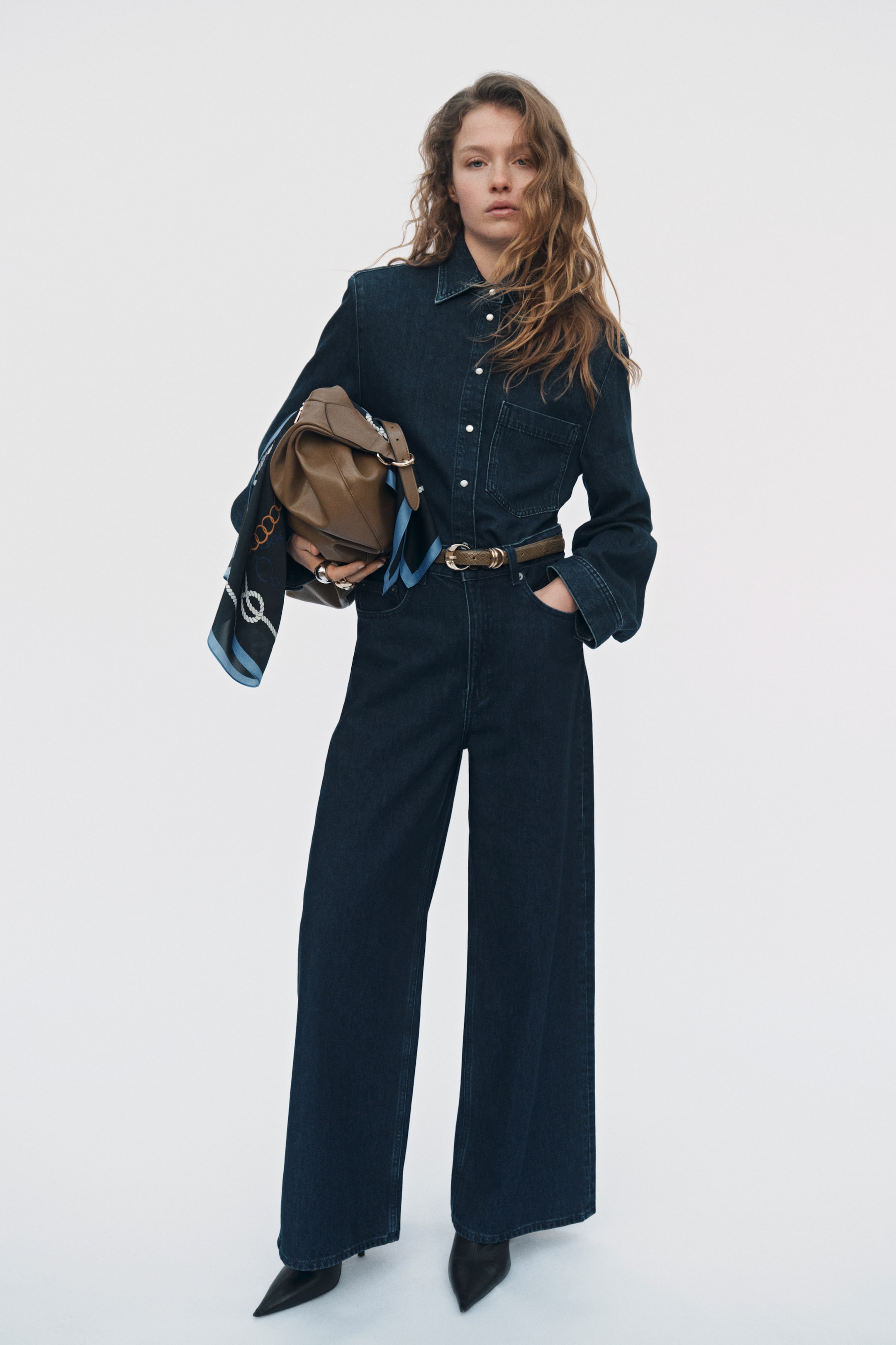 Shoulder-Pad Denim Shirt - Denim Blue