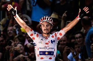 Julian Alaphilippe (Quick-Step Floors) wins stage 16 at the Tour de France in Adam Yates (Mitchelton-Scott) attacks from the breakaway and leads the Tour de France stage 16 before crashing on the descent into Bagnères-de-Luchon