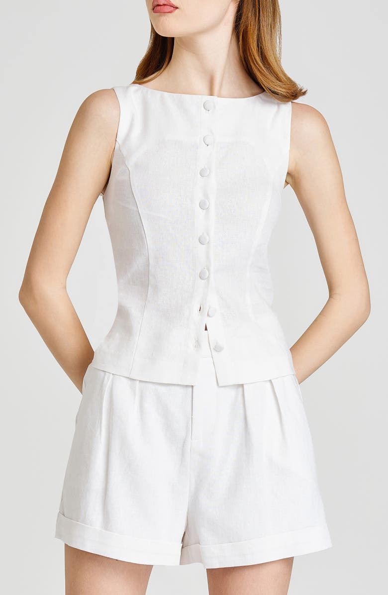 Vera Sleeveless Linen Blend Button-Up Top
