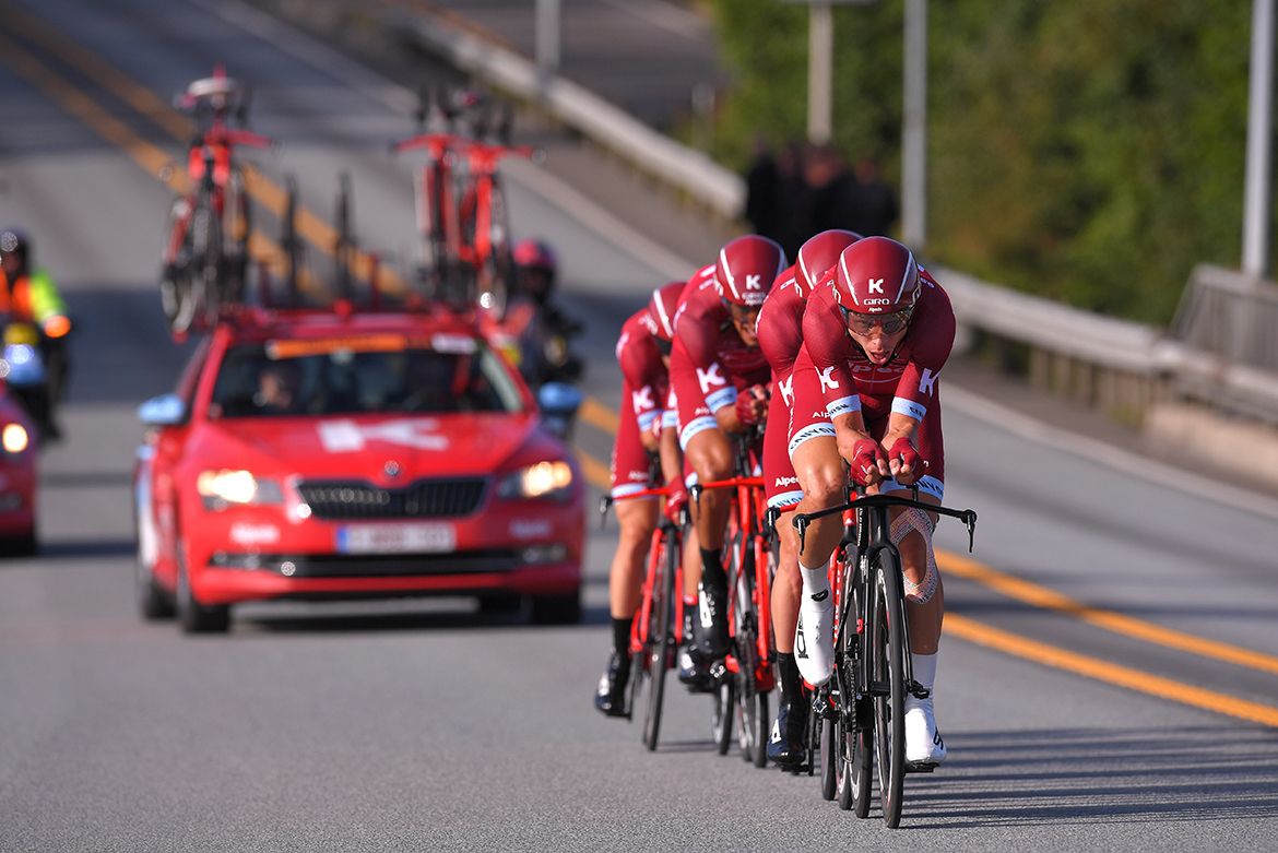 Katusha-Alpecin during the men's TTT at the Bergen World Championships