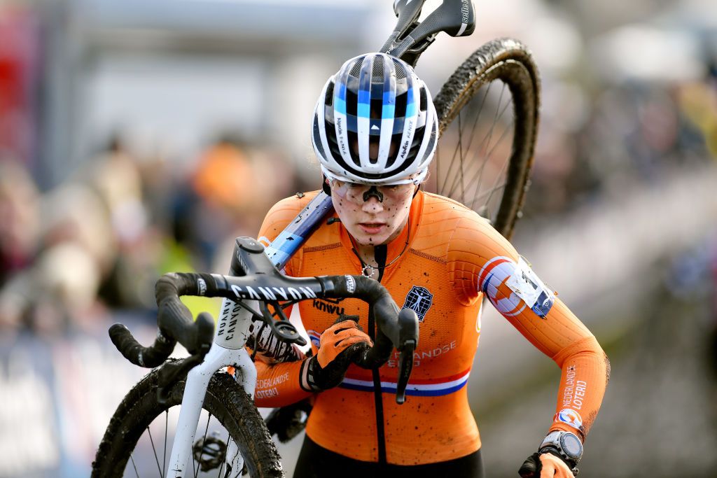 COL DU VAM DRENTHE NETHERLANDS NOVEMBER 07 Puck Pieterse of Netherlands competes fduring the 19th UEC European Cyclocross Championships 2021 Womens U23 EuroCross21 UECcycling on November 07 2021 in Col du Vam Drenthe Netherlands Photo by Luc ClaessenGetty Images