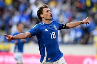 Nicolo Barella of Italy celebrates after scoring the second goal during the International Friendly match between Ecuador and Italy at Red Bull Arena on March 24, 2024 in Harrison, New Jersey. (Photo by Claudio Villa/Getty Images)