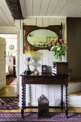 vintage cottage living room tulips sideboard