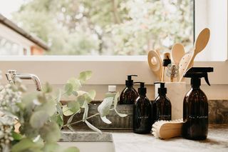 Kitchen sink with sustainable cleaning products