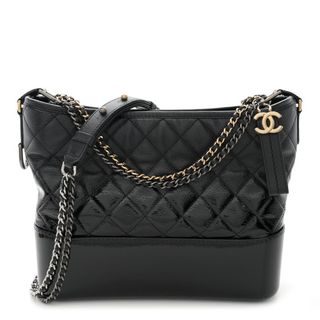 Chanel Patent Goatskin Quilted Medium Gabrielle Hobo Black