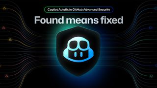 GitHub Copilot Autofix promotional image with slogan 'found means fixed' and company branding.