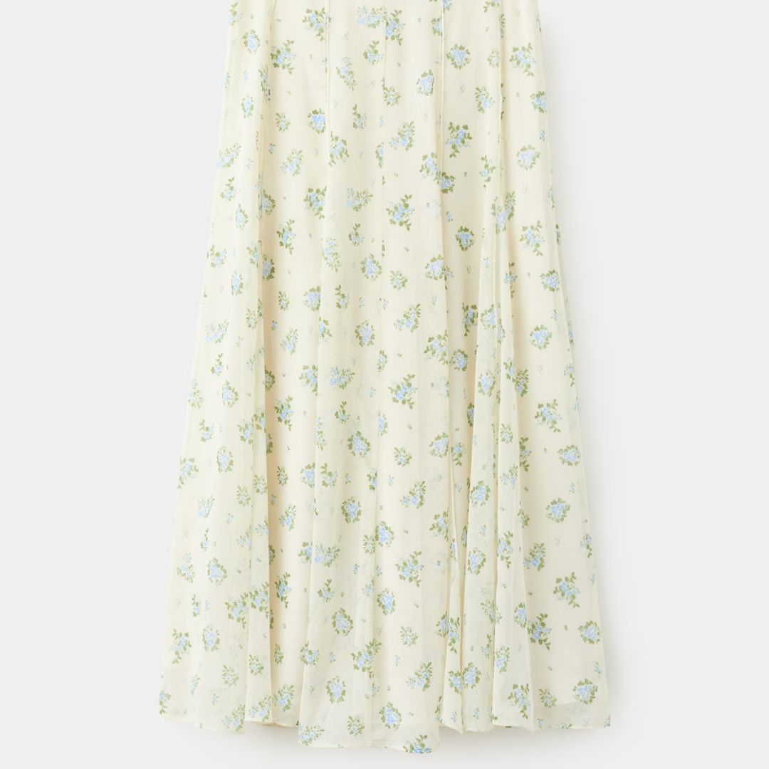 Mango Off-White Floral Godet Maxi Skirt