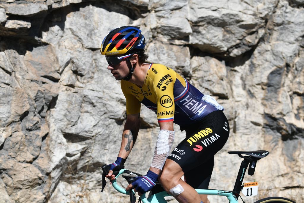 Team Jumbo rider Slovenias Primoz Roglic rides during the 5th stage of the 107th edition of the Tour de France cycling race 185 km between Gap and Privas on September 2 2020 Photo by Marco Bertorello AFP Photo by MARCO BERTORELLOAFP via Getty Images