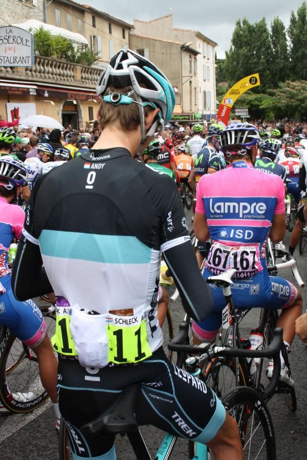For the road. Andy Schleck (Leopard Trek) lines up in Limoux.
