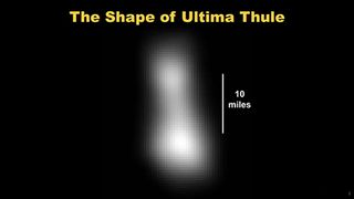 Ultima Thule, a Kuiper Belt object 4 billion miles from Earth, is seen by NASA's New Horizons spacecraft on Dec. 31, 2018, just hours before the probe's flyby closest approach on Jan. 1, 2019. It is the most distant object ever visited by a spacecraft.