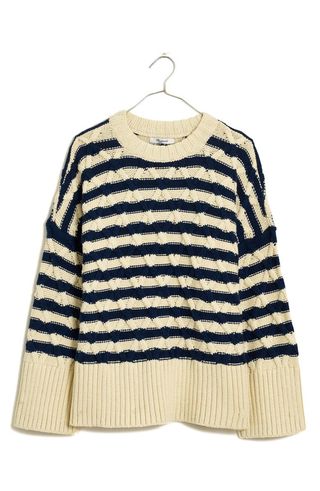 Oversize Stripe Cable Stitch Sweater